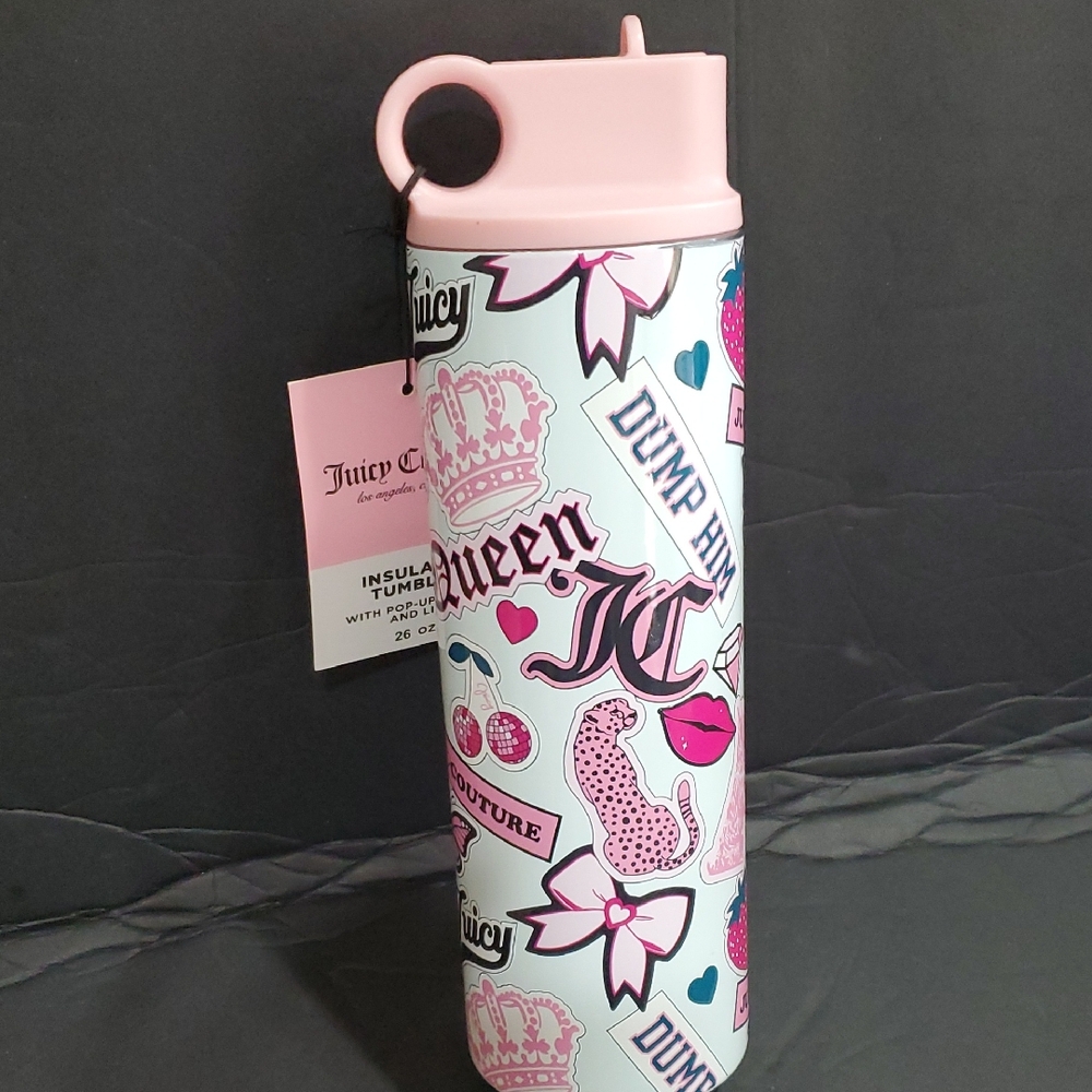 Juicy Couture monogram logo‎ inscription insulated hot cold 26oz tumbler new